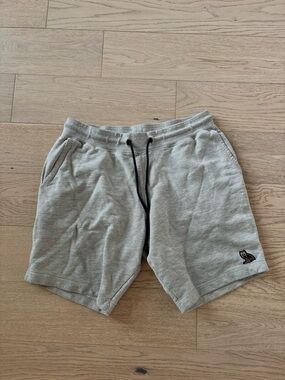 OVO Men's Grey Drawstring Athletic Shorts with Embroidered Owl Logo
